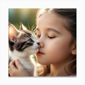 Little Girl Kissing Kitten Canvas Print