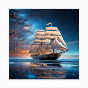 Sailing Ship At Night 1 Canvas Print