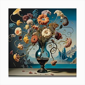 Flowers In A Glass Vase By Dali 3 Canvas Print