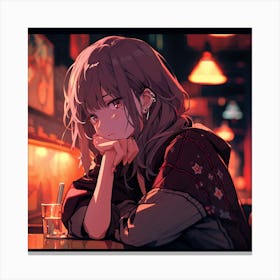 Anime Girl Sitting At A Bar 1 Canvas Print
