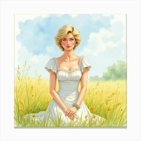 Beautiful Watercolor Rendering Of Princess Diana In A Meadow 1 Canvas Print