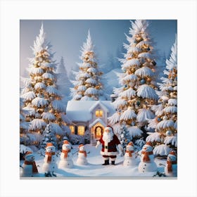 Christmas Scene With Santa Claus Canvas Print