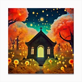 Church In The Forest, Bases On "Graveyard Of Fireflies", Lighting, Surrealism  Canvas Print