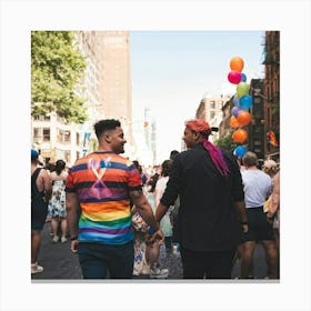 New York City Pride Parade Colorful Wristband Around The Wrist Of A Man Holding Hands With A Partne Canvas Print