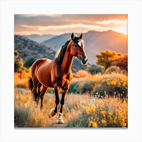 Horse In A Field At Sunset Canvas Print