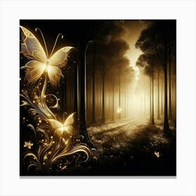 Golden Butterflies In The Forest 1 Canvas Print