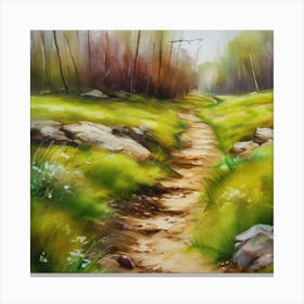 Path In The Woods.A dirt footpath in the forest. Spring season. Wild grasses on both ends of the path. Scattered rocks. Oil colors.21 Canvas Print