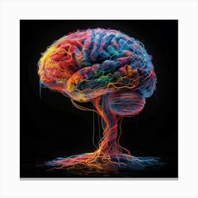 A Colorful Brain Made Of Neoncolored Wires And Lines, With An Empty Black Background Stampe su tela