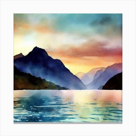 Watercolor Of A Lake, Fiordland National Park 1 Canvas Print
