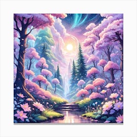 A Fantasy Forest With Twinkling Stars In Pastel Tone Square Composition 289 Canvas Print