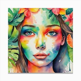 Tropical Girl With Flowers Canvas Print