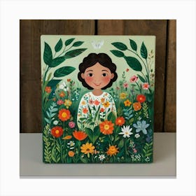 Little Girl In The Garden Canvas Print