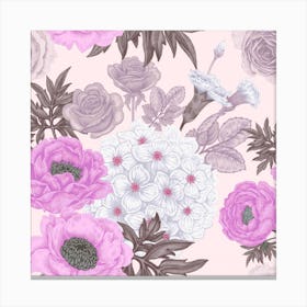 Seamless Pattern With Flowers Roses Peonies Hydrangeas Carnations Canvas Print