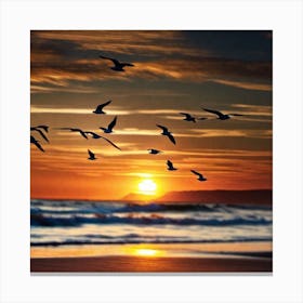 Birds In Flight At Sunset Canvas Print