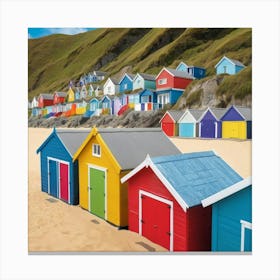 Default Vibrant Beach Huts Art Print 0 Canvas Print