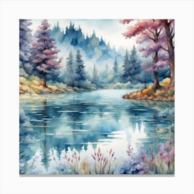 Watercolor Of A Lake Canvas Print