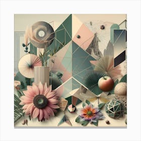 Nostalgia in Bloom: A Surreal Collage of Vintage Photos and Pastel Flowers Canvas Print