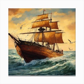 Sailing Ship In Rough Seas Canvas Print