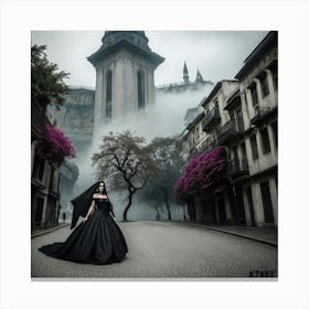 Gothic Woman In Black Dress Canvas Print