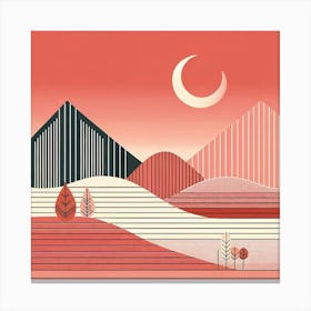 "Desert Dusk Geometry"  As the crescent moon rises, this captivating image takes you to a stylized desert landscape at dusk, characterized by geometric shapes and a warm, monochromatic color scheme. This piece is a celebration of the beauty found in simplicity and symmetry, perfect for those who are drawn to abstract interpretations of natural scenes. Ideal for adding a sophisticated touch to any modern space, it invites viewers to contemplate the quietude of desert twilight. Canvas Print