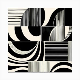 Retro Inspired Linocut Abstract Shapes Black And White Colors art, 221 Canvas Print
