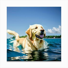 Golden Retriever Swimming In The Ocean Canvas Print