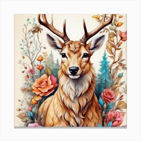 Deer With Flowers Canvas Print