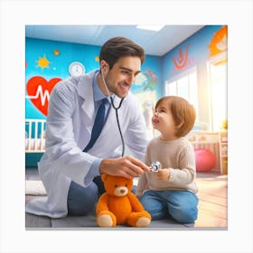 Pediatric Care Wall Print Art A Joyful And Comforting Scene That Captures The Caring Bond Between Doctors And Young Patients, Perfect For Brightening Any Hospital Setting Canvas Print