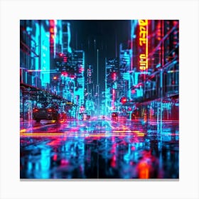 Augmented Reality Interface Holographic Elements Cascading Over A Bustling Cityscape At Dusk Neon 789043003 (1) Canvas Print