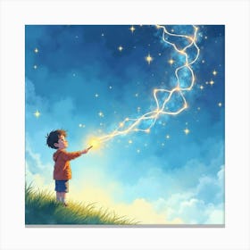 Boy Looking Up At The Stars Canvas Print