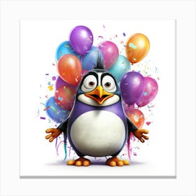 Penguin With Balloons Canvas Print