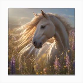 White Horse In The Meadow Canvas Print