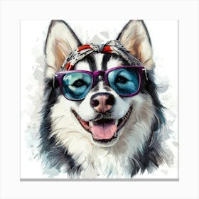 Husky Dog In Sunglasses Canvas Print