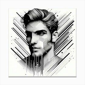 Young Mans Head - Abstract Line Art Illustration 120 Canvas Print