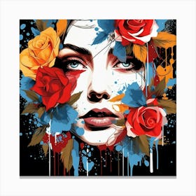 Roses On A Woman'S Face 2 Canvas Print