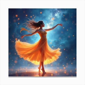 Beautiful Dancer In Watercolor Celestial Light Show 1 Canvas Print