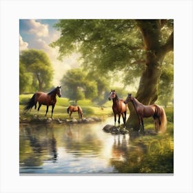 Horses By The River 3 Canvas Print