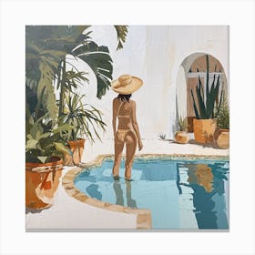 Patio With Pool In Mexico - expressionism Canvas Print