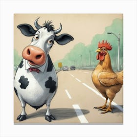 Cow And Chicken 3 Canvas Print