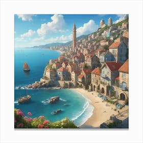 Village By The Sea City art print Canvas Print