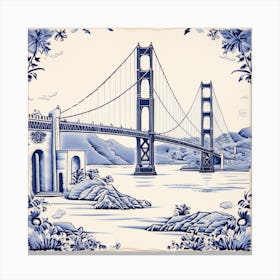 Golden Gate San Francisco Delft Tile Illustration 3 Canvas Print