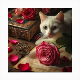 Cat and Flowers Canvas Print