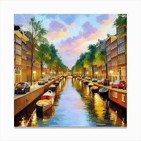 Amsterdam Canal Summer Aerial View Painting Art Print 4 Canvas Print