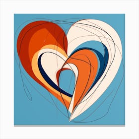 Geometric Doodle Of Orange & Blue Heart 4 Canvas Print