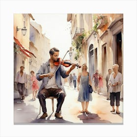 Violinist In The Street Canvas Print