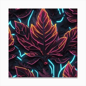 Fall Leaf Neon Neon Ambiance Abstract Black Oil Gear Mecha Detailed Acrylic Grunge Intricate C (4) Canvas Print