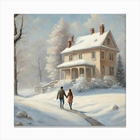 Couple Walking In Snow 1 Canvas Print