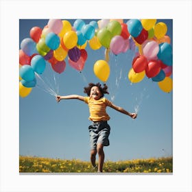 Happy Girl With Balloons Canvas Print