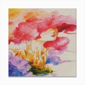 Watercolor Of A Woman With Pink Hair Canvas Print