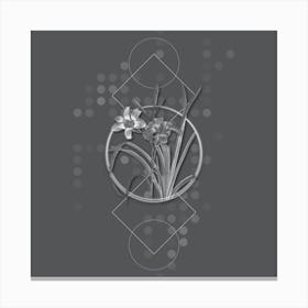 Vintage Orange Day Lily Botanical with Line Motif and Dot Pattern in Ghost Gray n.0059 Canvas Print